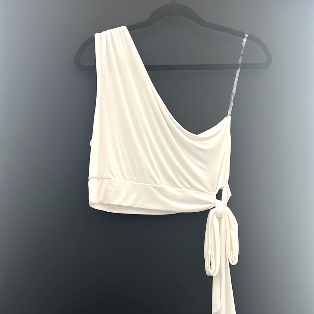 Final Touch white off the shoulder crop top